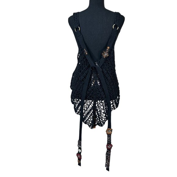 Free People NWT Black Sheer Embroidered Crochet Back Tie Tank Top Size XS - Picture 6 of 13